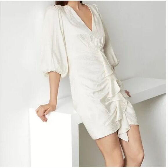 NWT BCBG Passion White Dot Ruffle Bodycon - Picture 2 of 7